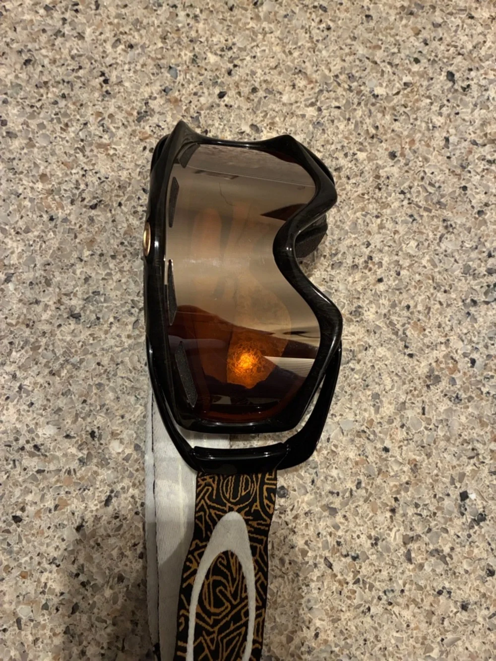 Oakley Splice Goggles Gold Black Frame Persimmon with patterned strap